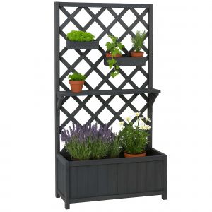 Jardini&egrave;re Sur Pied Sur&eacute;lev&eacute;e Hwc-P68, Bac &Agrave; Plantes/&Agrave; Fleurs Treillis Support De Tuteurage Tablette Bacs Suspendus Bois Mvg 135x70x30cmGris Anthracite - Neuf
