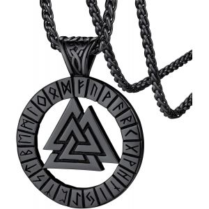 Trahoo-Collier Viking Homme Personnalisable Pendentif Médaille Vikings Plaqué Or/Acier Inoxydable/Noir Chaine 55+5cm Bijoux Nordique Porte Bonheur Pour Hommes Garçons - Neuf