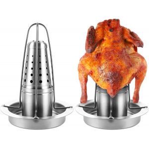 Ulteronixshop-Lot de 2 Supports Poulet R&ocirc;ti Vertical en Acier Inoxydable 304, R&ocirc;tissoire avec Infuseur d'Ar&ocirc;mes et Bac R&eacute;cup&eacute;rateur de Graisse, Id&eacute;al pour Barbecue, Gril et Four - Poulet &agrave; la Bi&egrave;re & - Neuf