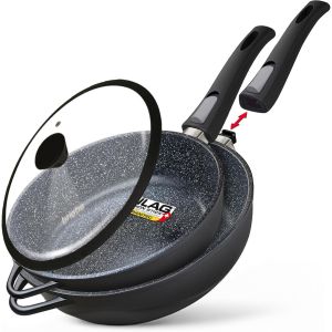 Subzonal-Set 2 Sauteuse Induction Anti Adhesive, Po&ecirc;les 2 Poign&eacute;es Amovibles 24/28 Cm Avec Couvercles En Verre, Fonte D'aluminium, Ilag Granite Sans Pfoa, Vitroc&eacute;ramique, Gaz, Four Mgk-19s - Neuf