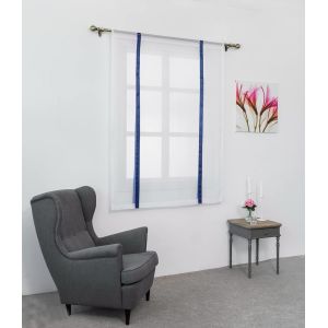 1 Pièce Store Romain Translucide Tulle Rideaux Voilages Vertical Poche De Tige Pour Chambre Cuisine Salon, Rubans Bleu Foncé, Largeur 100cm X Hauteur 120cm - Neuf