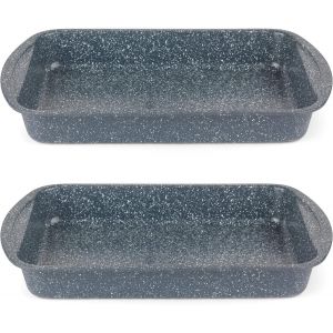 Checarzhn--No1-Combo-5446 Plat À Rôtir Nightfall Stone, 38 Cm, Marbre Bleu, Lot De 2 - Neuf