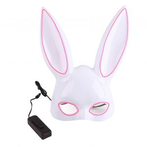 Masque De Mascarade De Lapin Mignon En Plastique Blanc Avec El Cold Light Demi-Visage Masque De Lapin Pour Boîte De Nuit Avec Lumière Rose - Neuf