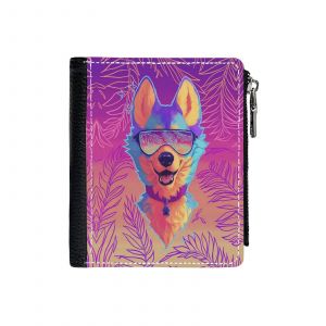 Portefeuille Chien étincelant (produit à fourrure)_3173 Compact en Simili-Cuir PU Porte-Cartes avec Fermeture Éclair Multi-Poches Unisexe Homme Femme - Neuf