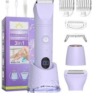 Oayew-Rasoir &Eacute;lectrique 3 En 1 Pour Femme, Tondeuse Bikini, Rasoir Pour Femme Ipx6 &Eacute;tanche, Humide Et Sec, &Eacute;pilateur Pour Bikini, Aisselles, Jambes, Bras, Corps, Visage (Violet) - Neuf