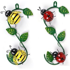 2 Pièces en 3D de l'Abeille, Sculpture, Métal Coccinelle Décoration Murale, Coccinelle Et Abeille Décoration Murale, Métal Abeille Décoration Murale, en Intérieur Ou en Extérieur Clôture de Jardin - Neuf