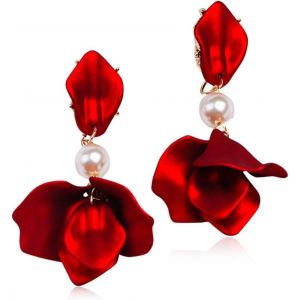 Kal-Boucles D'oreilles Femme Rose P&eacute;tales Boucles D'oreilles Vintage Exag&eacute;r&eacute;e Fleur &Eacute;l&eacute;gant D&eacute;claration Pendantes Boucles D'oreilles - Neuf