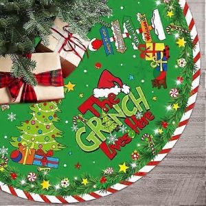 Jupe De Sapin Verte, Grande Taille (122 Cm), Rayures Rouges Et Blanches, D&eacute;corations De No&euml;l, Tapis De Sapin Pour Les F&ecirc;tes D'hiver Et La Maison. - Neuf