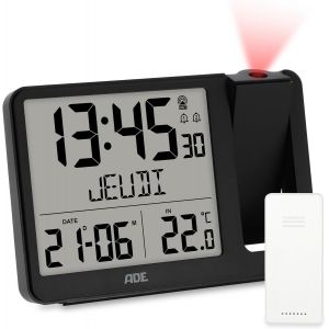 R&eacute;veil Radio Pilot&eacute; Avec Projection | Horloge Num&eacute;rique Avec Capteur Ext&eacute;rieur | Affichage De La Temp&eacute;rature, Date Et Jour De La Semaine En Fran&ccedil;ais | C&acirc;ble D'Alimentation Inclus | Noir - Neuf