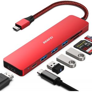 Usb C Hub 7 En 1, Adaptateur Multiport Usb C Hub Avec Usb-C Vers Hdmi, Lecteur De Carte Usb-C Vers Sd/Tf/3 X Usb 3.0/60 W, Compatible Avec Iphone 15 Pro/Max, Macbook, Imac, S23, Xps17 - Neuf