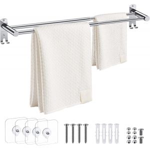 SUBZONAL-Porte Serviette R&eacute;tractable 40-70 Cm Seche Serviette Double Porte-Serviettes R&eacute;glable en Acier Inoxydable Barre Porte-Serviette Mural avec Vis pour Salle De Bains/Cuisine - Neuf