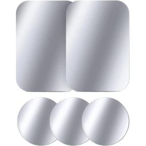 Kalanka-Plaque Métallique Pour Support Téléphone Voiture Lot De 5 - Plaque Métal Autocollante Pour Aimant Téléphone Voiture, 3 Ronde Et 2 Rectangle, Argent - Neuf