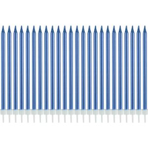 Eryi-Lot De 24 Bougeoirs Longs Et Fins Pour Gâteau D'anniversaire - Bleu Métallisé - Décoration De Fête De Mariage - Neuf