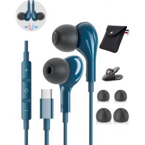 KALANKA-Ecouteur USB C pour Samsung S23 S22 S25 Ultra 15 Pro Max 16 Plus 17 Magn&eacute;tique &Eacute;couteurs USB C St&eacute;r&eacute;o Intra-Ecouteurs USBC avec Filaire et Micro pour Samsung S24 S21A54 A56 A16 5G Pixel 9 8 - Neuf