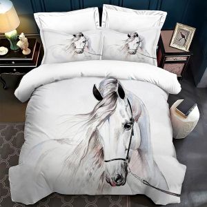 Ulteronixshop-Housse De Couette Pour Chevaux Impression 3d,Parure De Lit Pour Animaux Enfants 3 Pi&egrave;ces,Housse De Couette Microfibre Avec Fermeture &Eacute;clair,Pour Gar&ccedil;ons, Adolescents (Cheval Blanc, 220 - Neuf