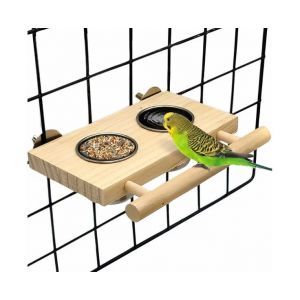 Ensemble De Mangeoires Pour Oiseaux Haut De Gamme- Bols En Acier Inoxydable, Perchoir En Bois, Mangeoire Suspendue Pour Perroquets Et Petits Animaux - Neuf