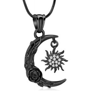 Kal-Collier Fun&eacute;raire En Forme De Croissant De Soleil Et De Lune Pour Cendres, Croissant De Lune, Rose, Bijou De Cr&eacute;mation Pour Homme Et Femme - Neuf