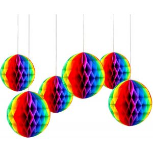 Senior-Lot De 6 Boules En Papier À Suspendre En Forme De Ruche Arc-En-Ciel - Décoration De Fête Gay Pride - Fournitures De Décoration D'anniversaire, Accessoires Photo, Cadeaux De Fête Pour [L408] - Neuf