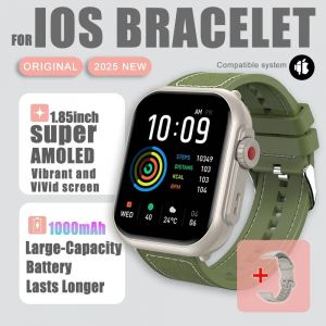 2025 Nouvelle Montre Intelligente Ai Voix Hommes Femmes 1.85 Pouces 1000Mah Ip68 Bluetooth Appel Pression Art&eacute;rielle Fr&eacute;quence Cardiaque 100+Montre Intelligente De Sport.Green Nylon.1000Mah - Neuf
