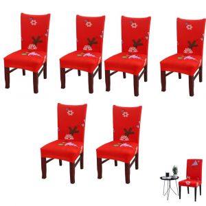 Lot De 6 Housses De Chaise De No&euml;l, Extensibles, Amovibles, Compatibles Avec La Plupart Des Chaises, Motifs Vari&eacute;s, Prot&egrave;gent Des Taches - Neuf