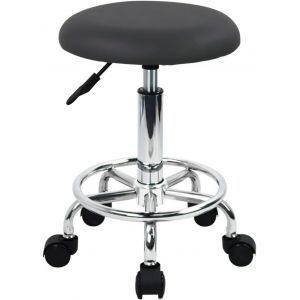 SUBZONAL-Tabouret Roulant Ergonomique PU Tabouret en Cuir sur Roues Hauteur pivotante Si&egrave;ge r&eacute;glable Tabouret Chaise pour Cuisine Dessin Salon Lab Bureau Tabouret de Massage (Gris) - Neuf