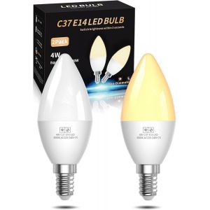 2x Ampoules Led Bougie E14,4w Ampoule Bougie Led E14 Équivalent À 40w,Ampoule E14 2-En-1 400lm (4w)-50lm (0.6w) 3000k Blanc Chaud Non-Diminable Pour Chambre D'enfant - Neuf
