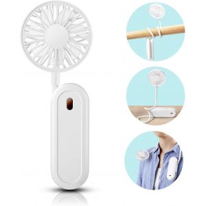 Blanc - Portable Cou Ventilateur, Mini USB Cou Ventilateur, 360° Rotation Libre, 3 Vitesses de Ventilateur Silencieux avec 1200mAh Batterie Rechargeable, Pliable, Adapté pour le Bureau - Neuf