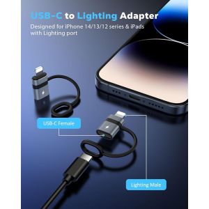Adaptateur Usb C Vers Lightning Avec Charge Rapide 36W Pd, Adaptateur Usb-C Femelle Vers Lightning Mâle Pour Iphone 14/13/12/11/Ipad/Ipod/Airpods, Pas Pour Audio/Otg, Gris, 4Pièces[Z3233] - Neuf