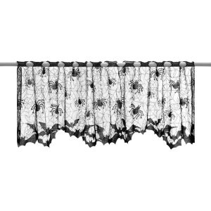 CAUC-Rideau de fenêtre en dentelle pour Halloween : rideaux en toile d'araignée noire, chauve-souris, rideau de porte, rideau de porte en dentelle noire, décoration pour Halloween, décoration de - Neuf