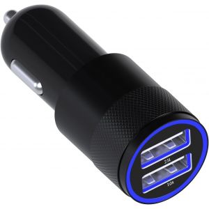 JGD-Chargeur Voiture/Camion Allume-Cigare USB &iquest; Double Port USB 5V / 4.8A / 24W Chargeur de Voiture Compatible avec iPhone S&eacute;ries 17/16/15/14/13, Samsung Galaxy S25/S24/S23/S22/S21 - Noir - Neuf