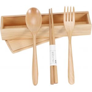 Checarzhn--No1-Boîte De Vaisselle Portable, Baguettes En Bois, Fourchette, Cuillère, Ensemble De Couverts, Réutilisable, Pour La Maison Et Les Voyages, Ustensiles De Cuisine Coréens, Outlery, Étui De Rangement Inclu - Neuf
