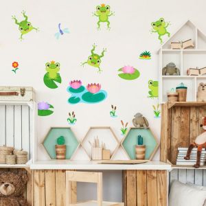 Stickers Muraux Fleur de lotus grenouille Autocollants Muraux Mural Stickers pour Chambre Salon Mur TV - Neuf