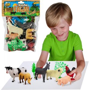 Sansh-Jumbo Playset - Animaux De La Ferme De . Lot De Figurines Grand Format. Sachet De Figurines D'animaux En Plastique : Vache, Cochon, Mouton, Âne, Chèvre Et Poule, Parfaits Pour Les Enfants - Neuf
