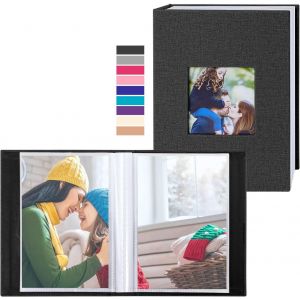MAA-Lot de 2 petits albums photo de 15 x 10 cm, chacun peut contenir 50 pochettes, mini albums photo en lin à chargement par le haut, peut contenir des photos de 10 x 15 cm, noir - Neuf