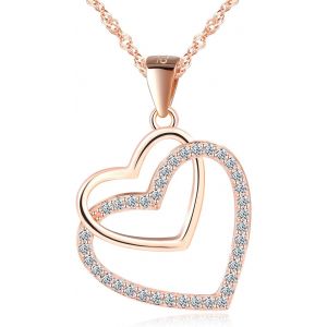 Kales-Collier Pour Femme En Argent Sterling 925 Avec Pendentif En Forme De Double Coeur En Zircone Cubique,Or Rose,Argentée - Neuf