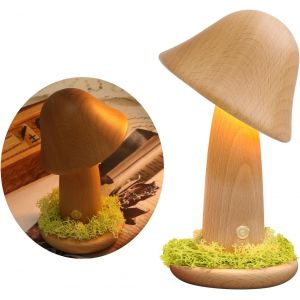 Tianyi-Luolety Lampe De Table En Bois En Forme De Champignon, Tête Rotative À 150°, 3 Couleurs À Intensité Variable, Parfaite Pour La Chambre À Coucher, Le Salon, Etc. - Neuf