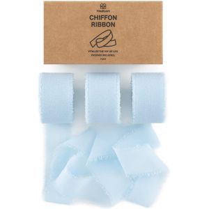 Ruban En Mousseline Bleu Ciel 2,5 Cm X 19,2 M, Ruban En Tissu &Agrave; Franges, Ruban De Soie Pour Invitations De Mariage, Bouquets De Mari&eacute;e, D&eacute;corations, Emballages Cadeaux - Neuf