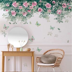 Feuilles Vertes Fleurs Papillons Autocollants Muraux Autocollants Muraux Amovibles En Pvc Décorations Murales Décoration Murale Pour Chambre Salon - Neuf