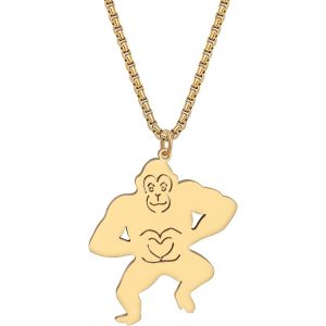 Kal-Collier De Singe Mignon En Acier Inoxydable Plaqué Or 18k Pour Femmes Filles Animaux Orang-Outans Bijoux À Pendentifs Pour Les Cadeaux De Fête - Neuf