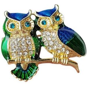 Kjdal-Deux Chouettes En Cristal Broche Strass Hibou Couple Revers Pin Femmes Animal Broche Double Hibou Oiseaux Insigne Pin Animal Poitrine Pin Vêtements Robe Écharpe Décoration,Métal - Neuf
