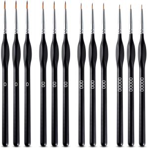 Tianyi-Lot De 12 Pinceaux Fins Pour D&eacute;tails, Peinture Par Num&eacute;ros Pour Acrylique, Aquarelle Et Huile, Pinceaux D'artiste Pour Miniatures Et Mod&eacute;lisme, Pinceaux Fins En Nylon Avec Pointe Fine, Accesso - Neuf