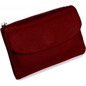 Petit Portefeuille Unisexe En Cuir Grainé Pour Femme,Porte-Monnaie En Cuir Véritable Souple,Pochette Avec Porte-Cartes De Crédit,Porte-Monnaie Et Emplacements Pour Espèces,Rouge Profond,3.9"" X - Neuf