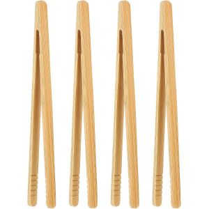 Lot de 4 pinces &agrave; toast - En bambou - Antid&eacute;rapantes - s - Pour salade, barbecue, r&ocirc;ti - 17,8 cm - Neuf