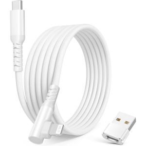 Câble Chargeur Usb C Vers Lightning 3M 90 Degrés Avec Adaptateur Usb A,Coudé Cordon Type C Pd Angle Droit Charge Rapide Pour Iphone 11 12 13 14 Mini Pro Max Se Xr Xs Ipad 8 9 Génération - Neuf