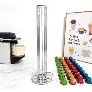 (Argent)Porte-Capsules De Café, Distributeur De Capsules Rotatif, Grande Capacité Pouvant Contenir 40 Capsules, Fabriqué En Métal Robuste, Fil Chromé, Durable Et Facile À Nettoyer - Neuf