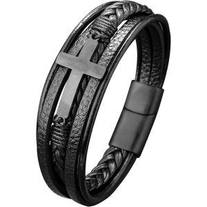 Eryi-Bracelet Homme, Bracelet Cuir Pour Hommes, Bracelets Croix Vie Viking Arbre De Vie, Brun Noire Bracelets Crucifixion Homme - Neuf