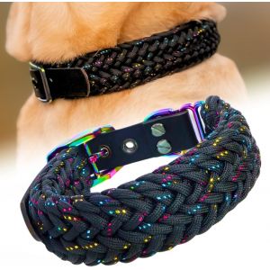 Chenquansarl-Collier Pour Chien | Large Et Réglable | 100 % Fait Main | Robuste, Sûr Et Durable | Collier En Paracorde Solide | Colliers Pour Chiens De Petite, Moyenne Et Grande Taille | Noir ¿ Xl - Neuf