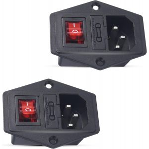 Iec320 Prise De Module D'Entrée 250V 10A Adaptateur De Prise De Montage Sur Panneau À 3 Broches Fusible Avec Prise D'Alimentation À Bouton Rouge (Lot De 2)[Z105] - Neuf