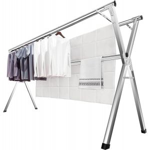 KGABERY-160 Cm Séchoir À Linge,Étendoir Pliable Pour Vêtements Intérieur/Extérieur,Support À Linge En Acier Inoxydable Robuste,Grand Portant Pliable Et Portable Avec 20 Crochets Coupe-Vent - Neuf