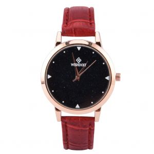 Montre A Quartz Retro A Cadran Rond, Bracelet En Cuir Synthetique (Rouge) - Neuf